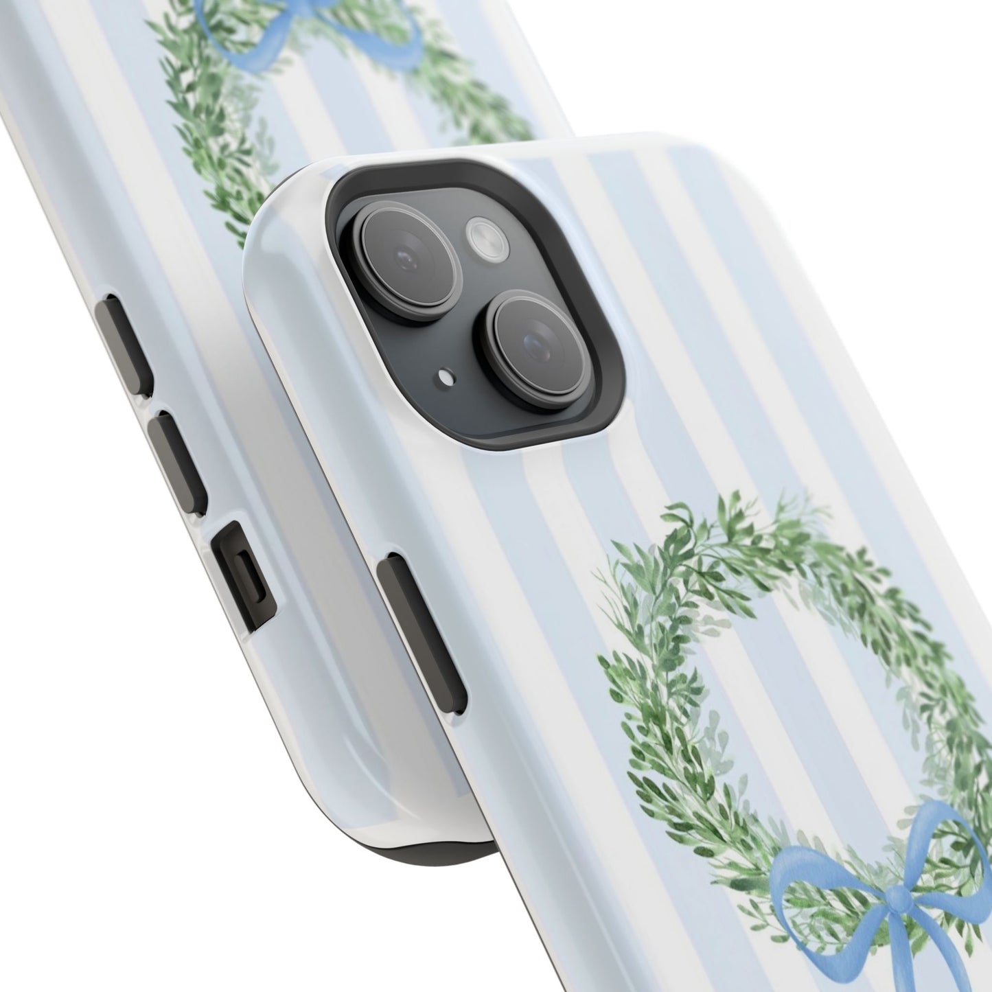 Floral Wreath Magnetic Impact Case — Blue Striped Protective Phone Case