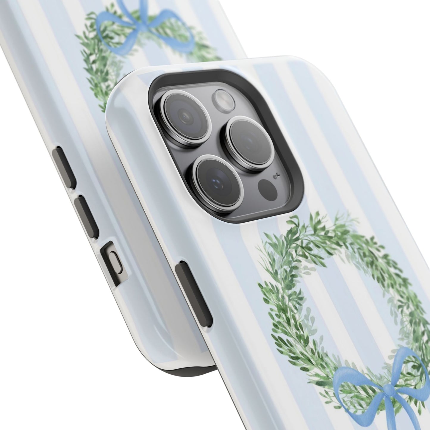 Floral Wreath Magnetic Impact Case — Blue Striped Protective Phone Case