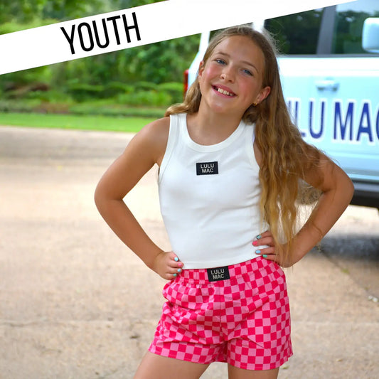 Lulu Mac | Youth Pink Checkered Shorts| READY TO SHIP/PICKUP