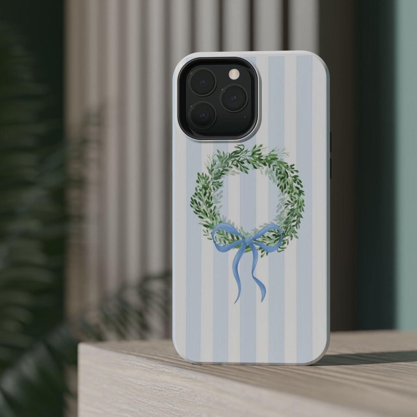 Floral Wreath Magnetic Impact Case — Blue Striped Protective Phone Case