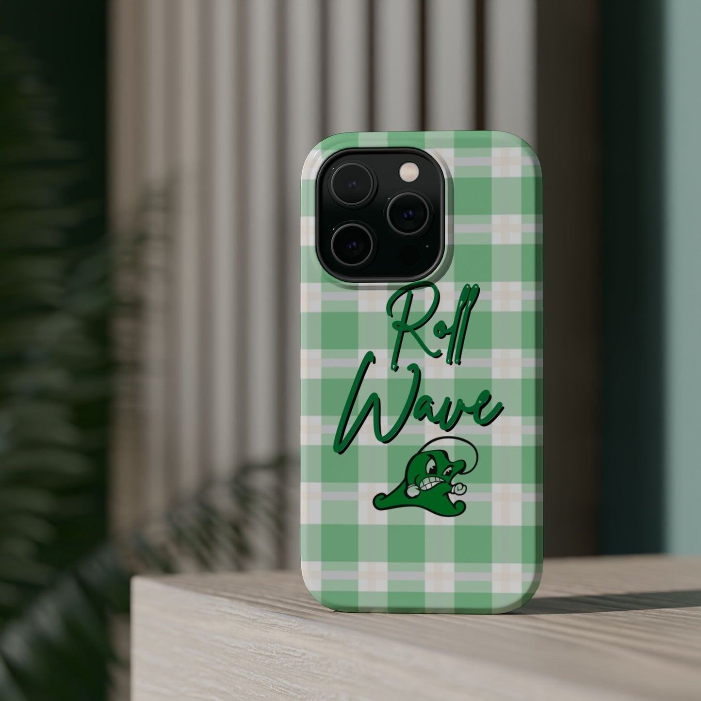 Phone Case — "Roll Wave" Green Plaid Magnetic Impact‑Resistant Case