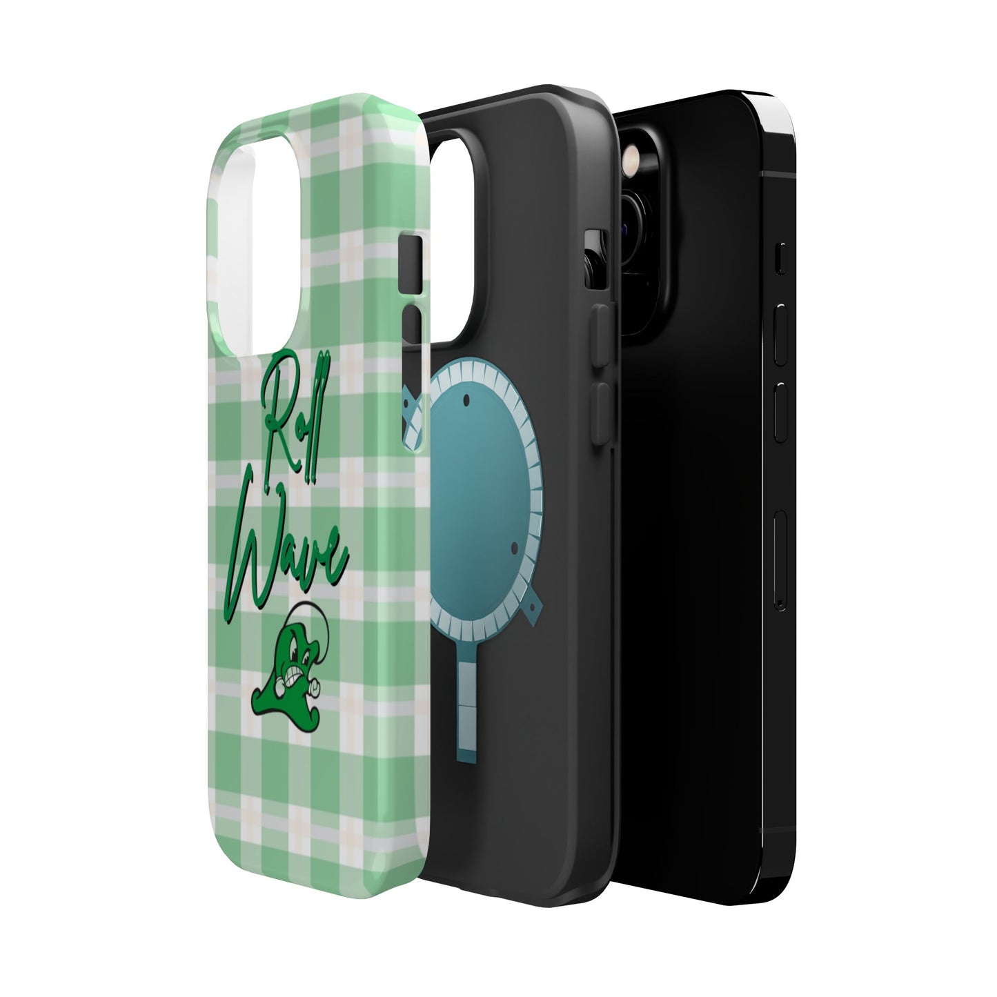Phone Case — "Roll Wave" Green Plaid Magnetic Impact‑Resistant Case