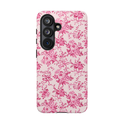Pink Vintage Floral Tough Phone Case — Protective iPhone Cover