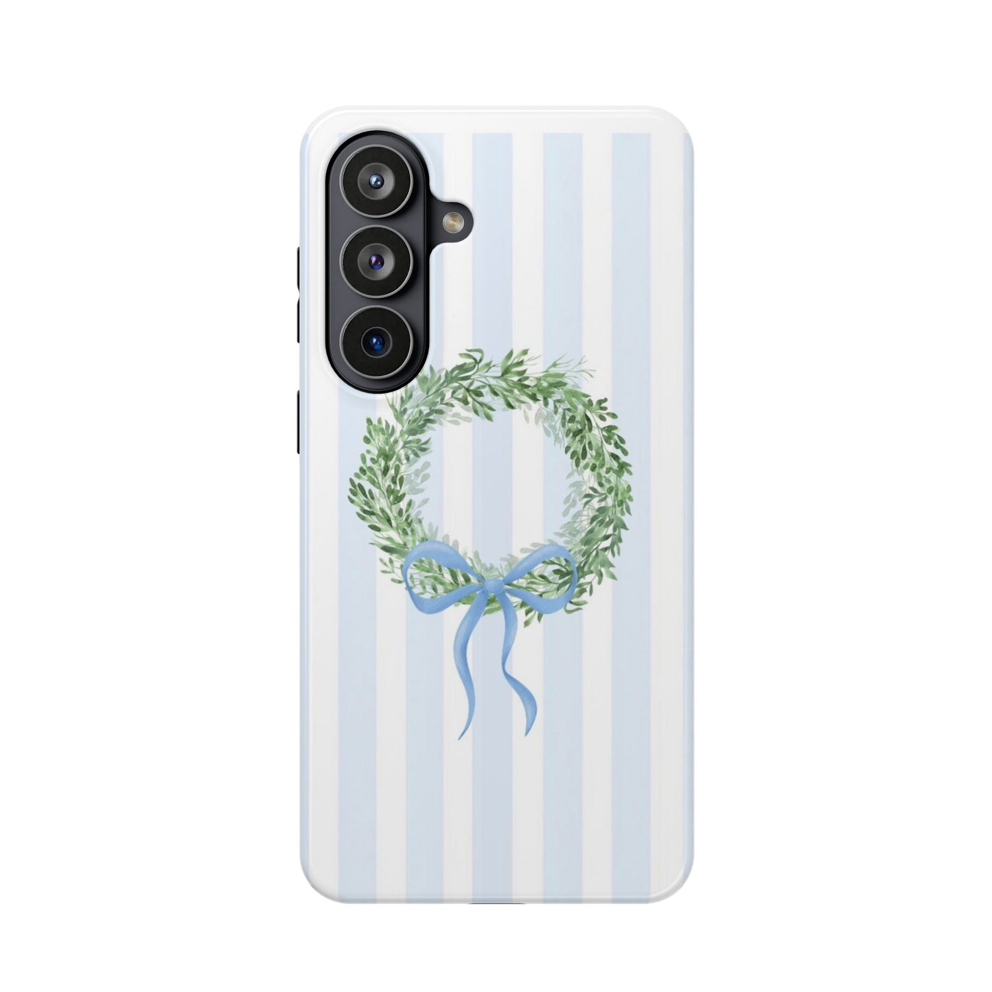 Floral Wreath Magnetic Impact Case — Blue Striped Protective Phone Case