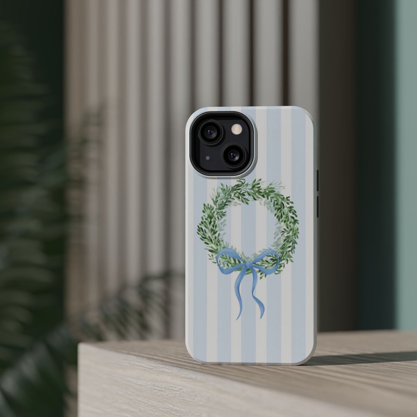 Floral Wreath Magnetic Impact Case — Blue Striped Protective Phone Case