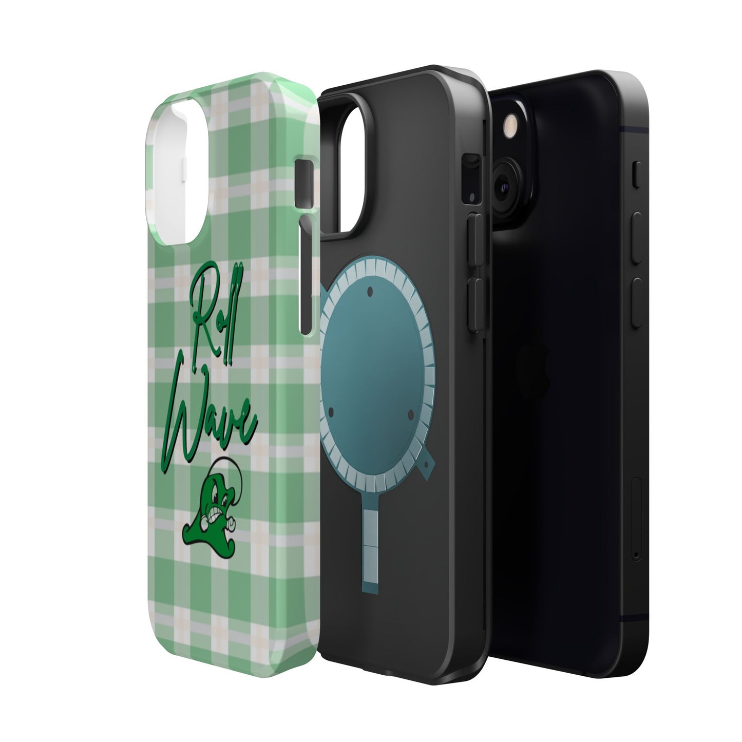 Phone Case — "Roll Wave" Green Plaid Magnetic Impact‑Resistant Case