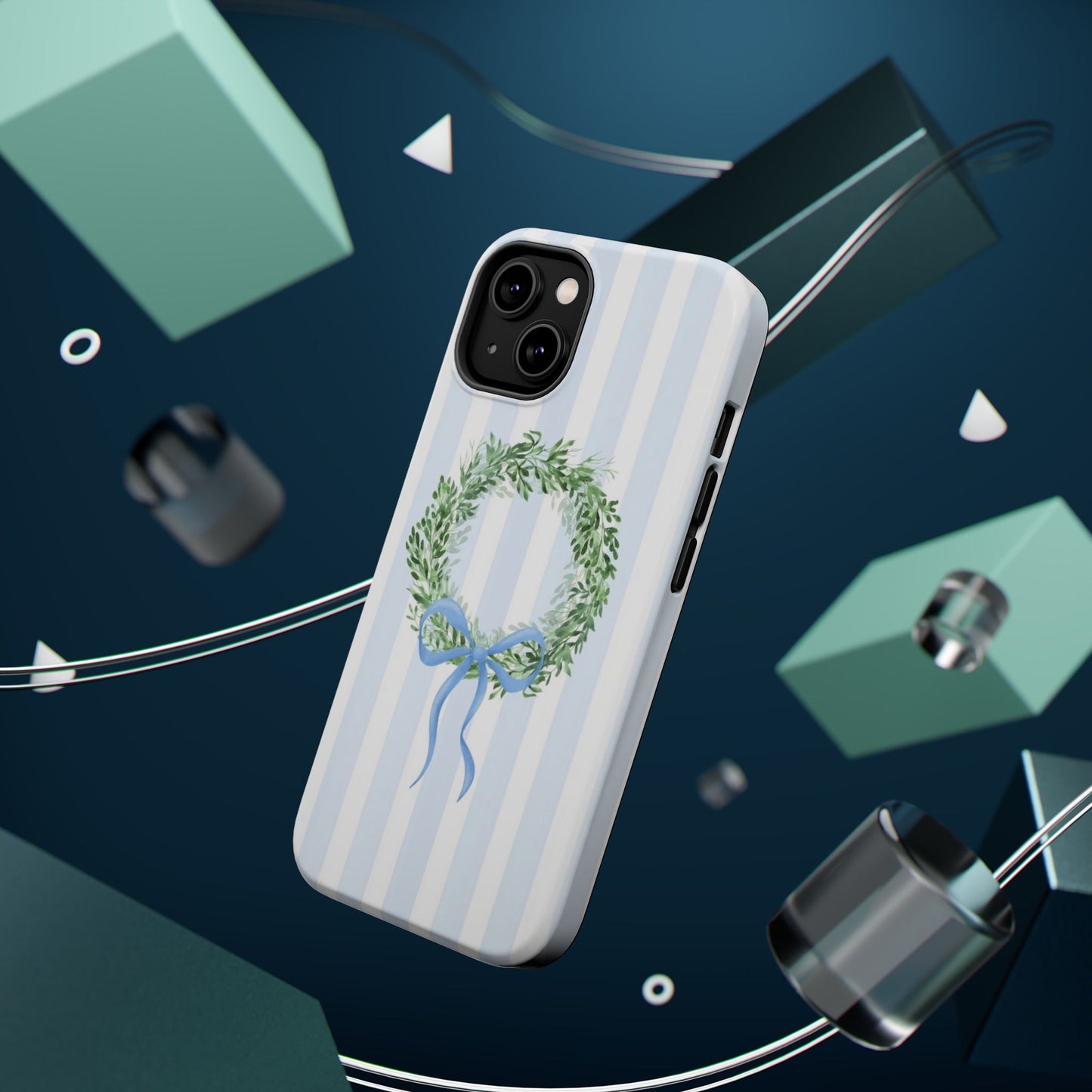 Floral Wreath Magnetic Impact Case — Blue Striped Protective Phone Case