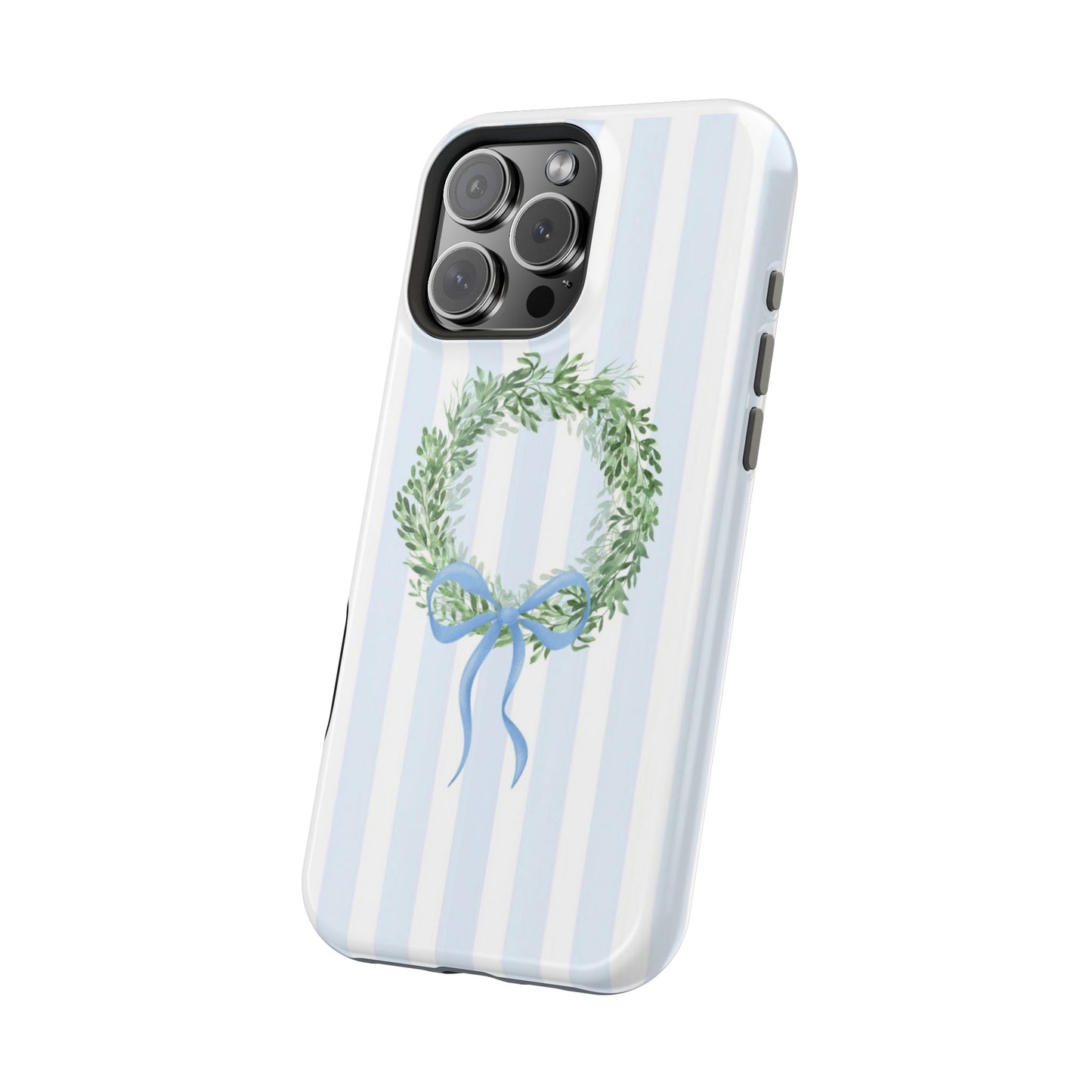 Floral Wreath Magnetic Impact Case — Blue Striped Protective Phone Case