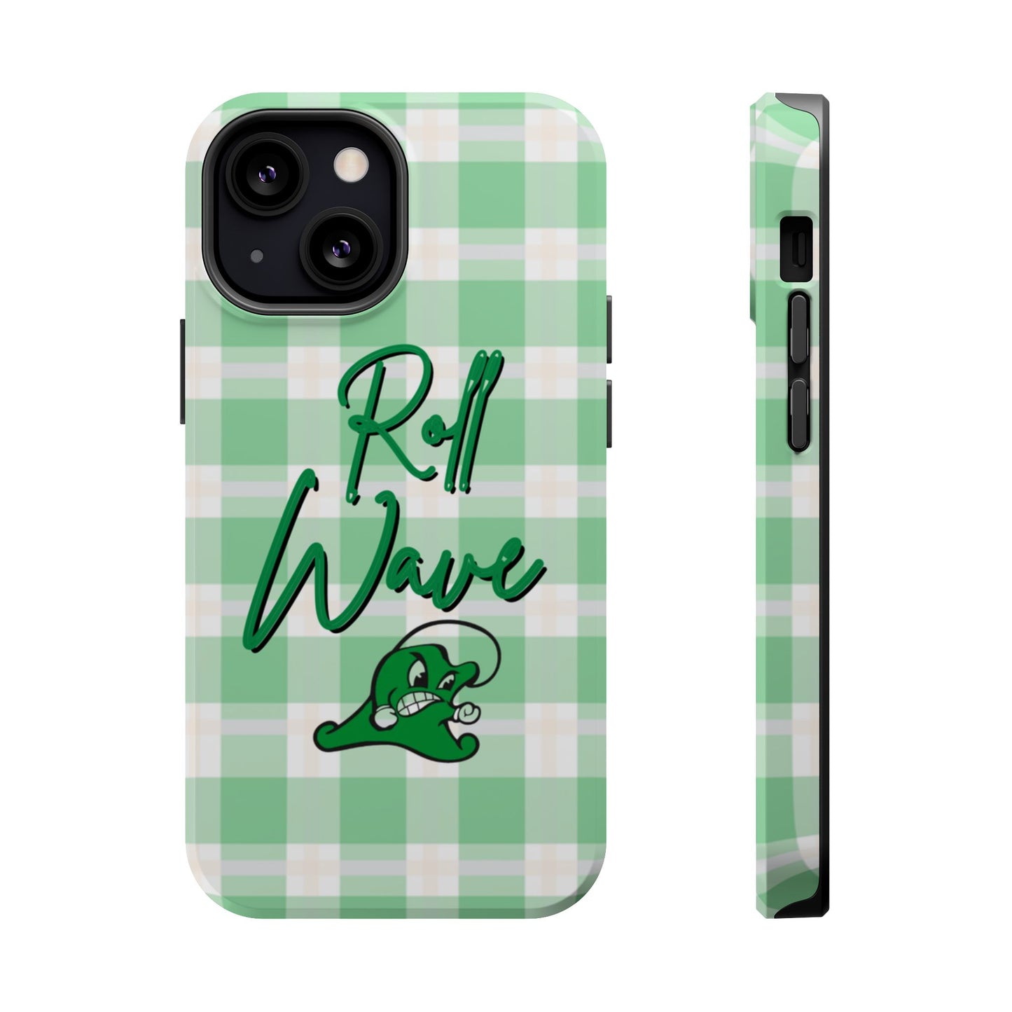 Phone Case — "Roll Wave" Green Plaid Magnetic Impact‑Resistant Case