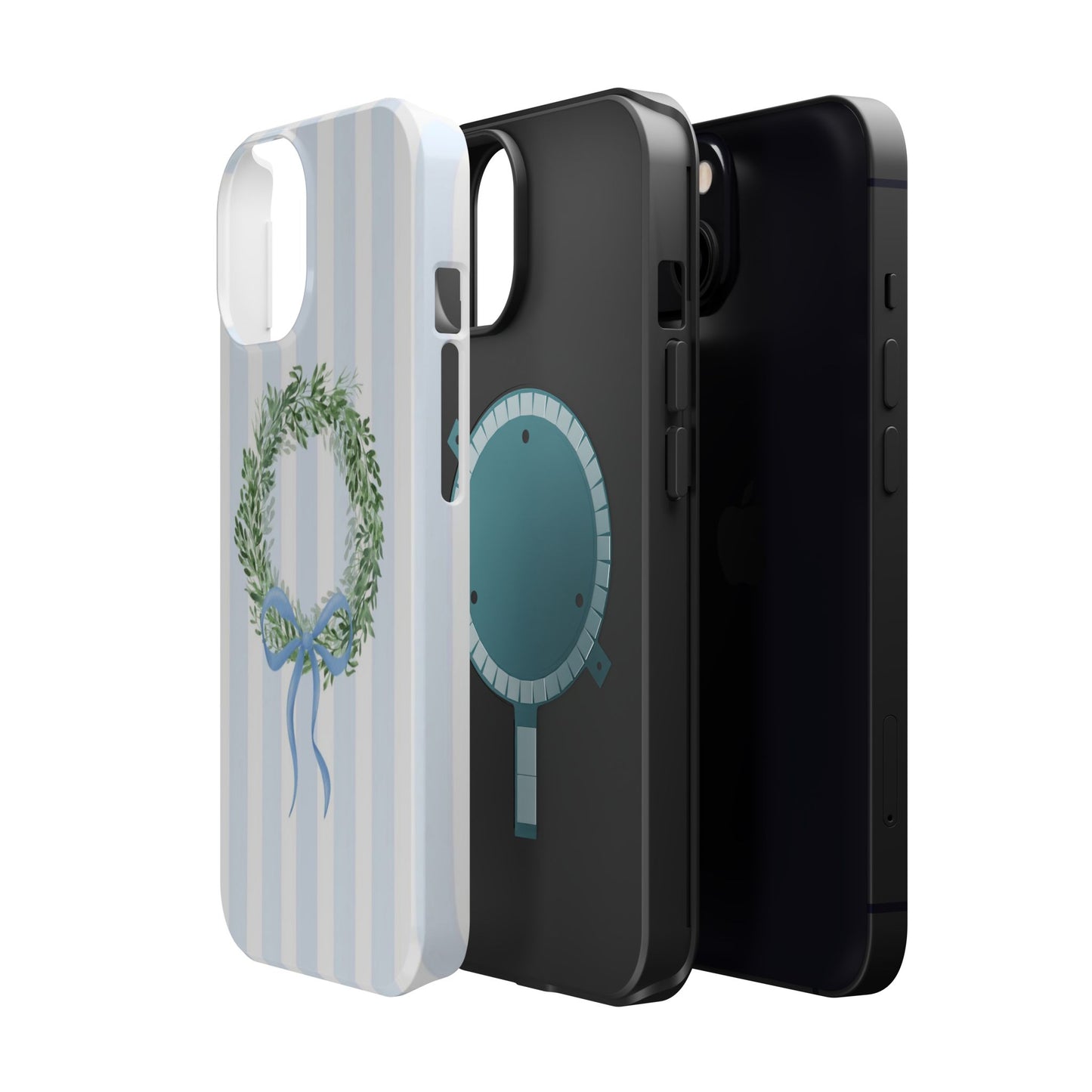 Floral Wreath Magnetic Impact Case — Blue Striped Protective Phone Case