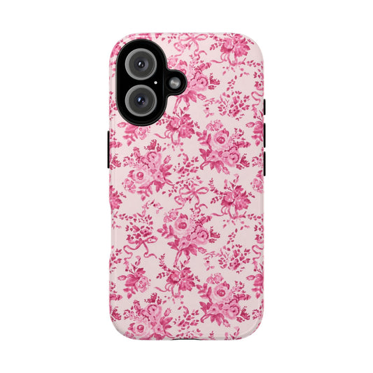 Pink Vintage Floral Tough Phone Case — Protective iPhone Cover