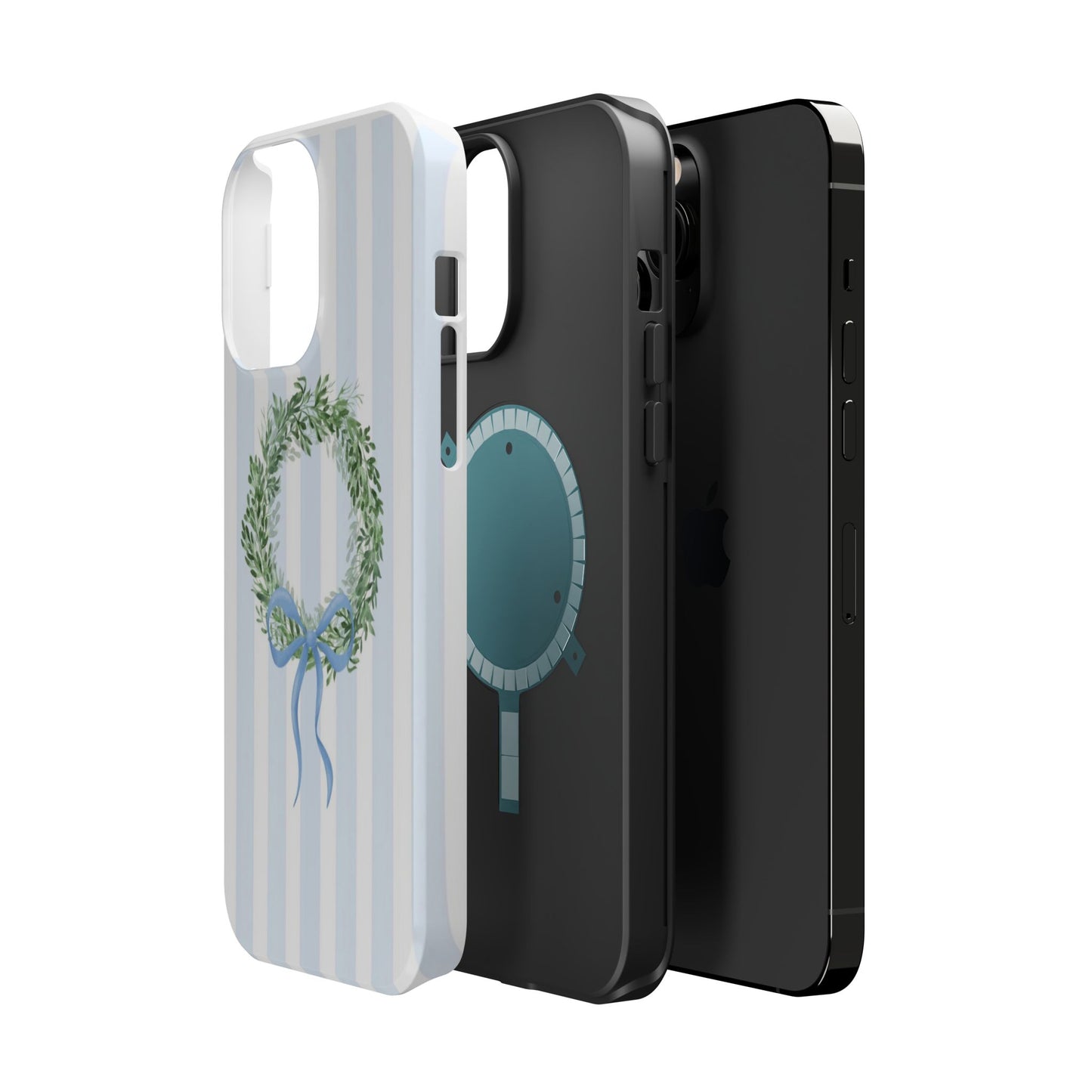 Floral Wreath Magnetic Impact Case — Blue Striped Protective Phone Case