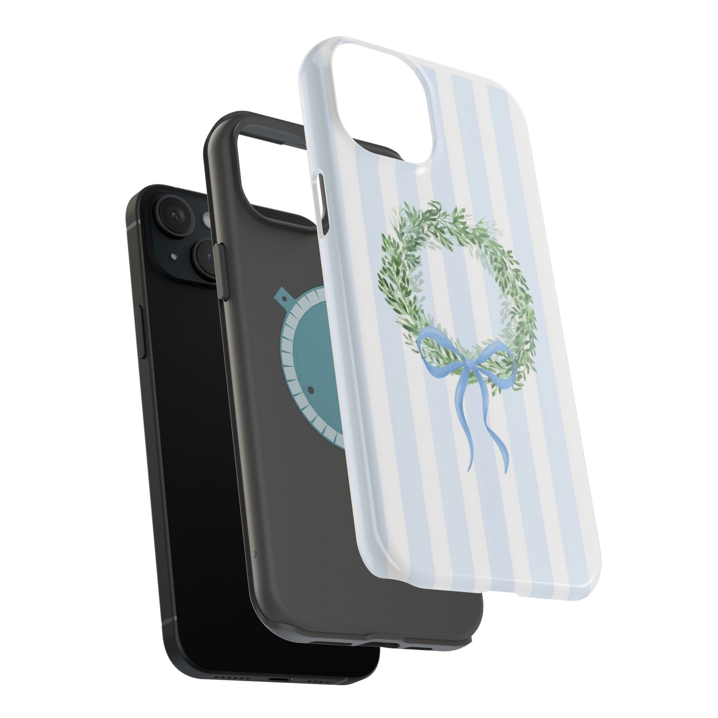 Floral Wreath Magnetic Impact Case — Blue Striped Protective Phone Case