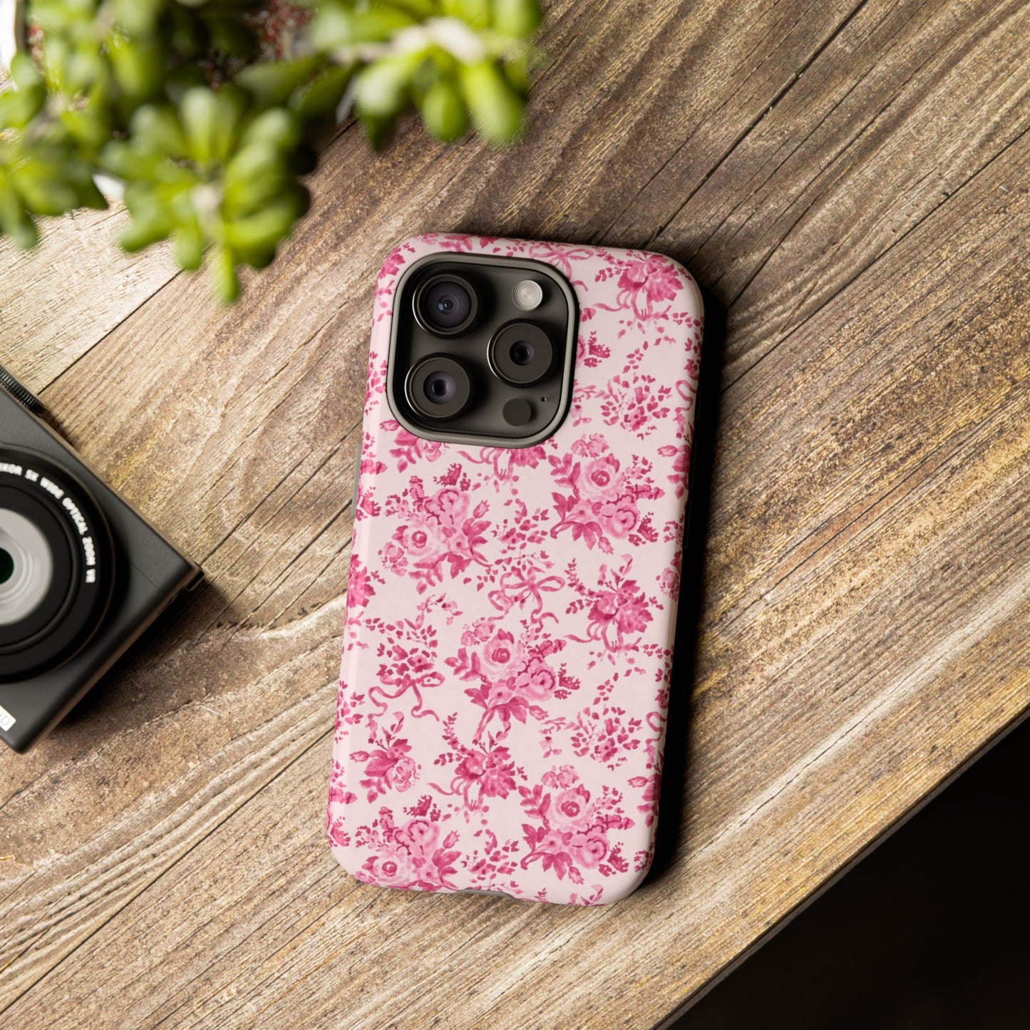 Pink Vintage Floral Tough Phone Case — Protective iPhone Cover