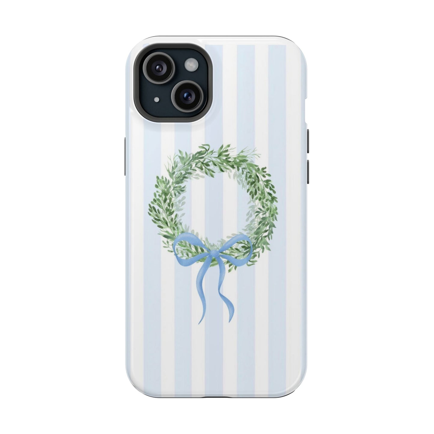 Floral Wreath Magnetic Impact Case — Blue Striped Protective Phone Case