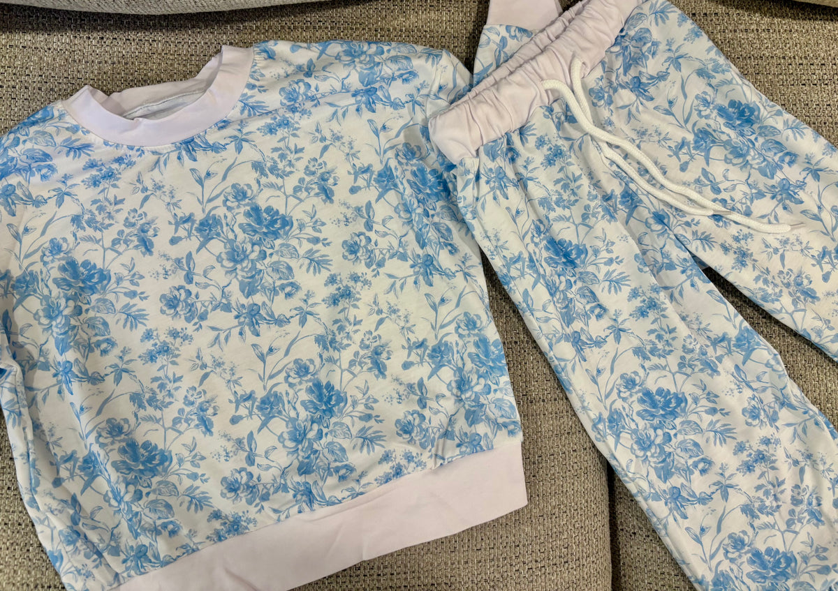 Blue Girls Floral Sweatsuit- READY TO SHIP/PICKUP!