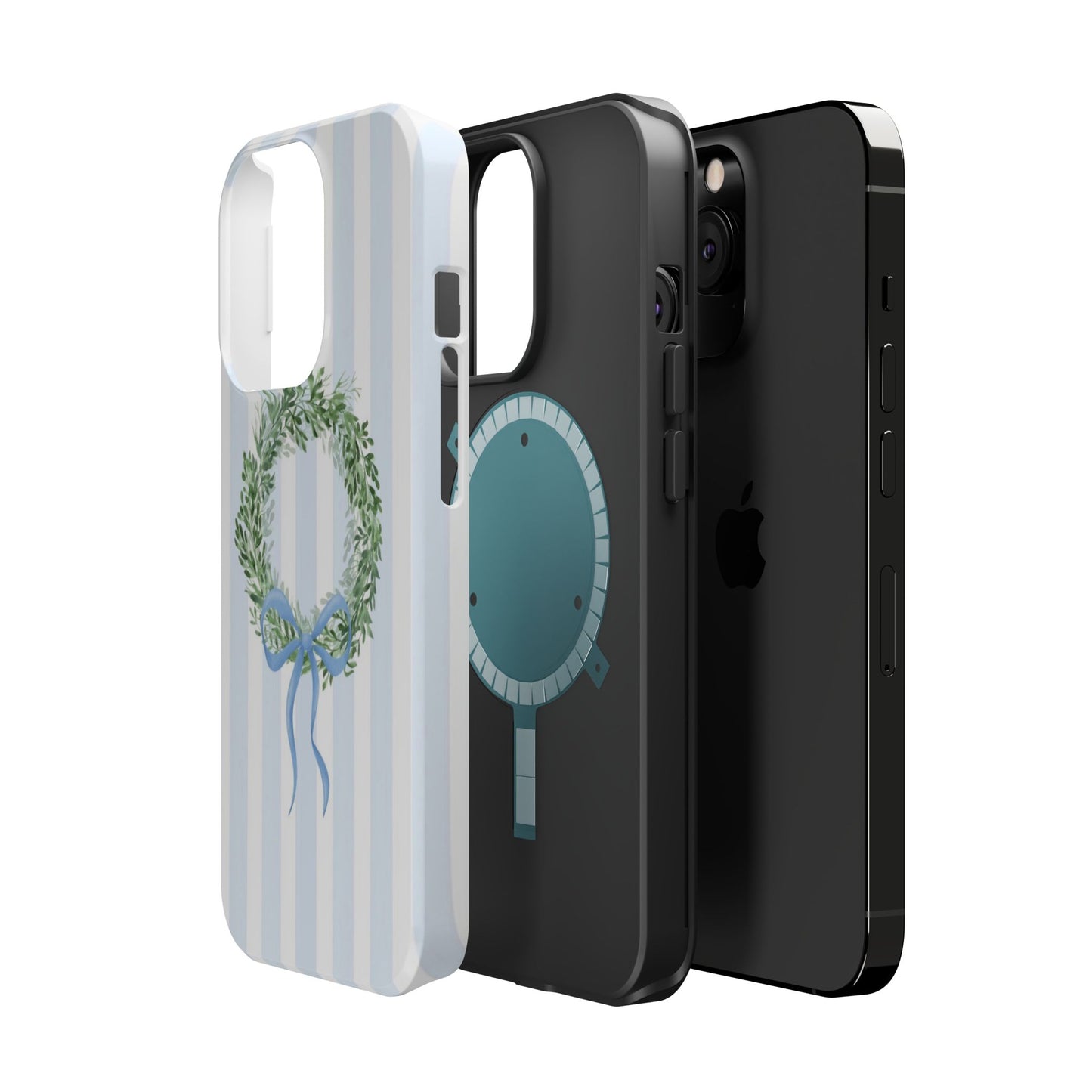 Floral Wreath Magnetic Impact Case — Blue Striped Protective Phone Case