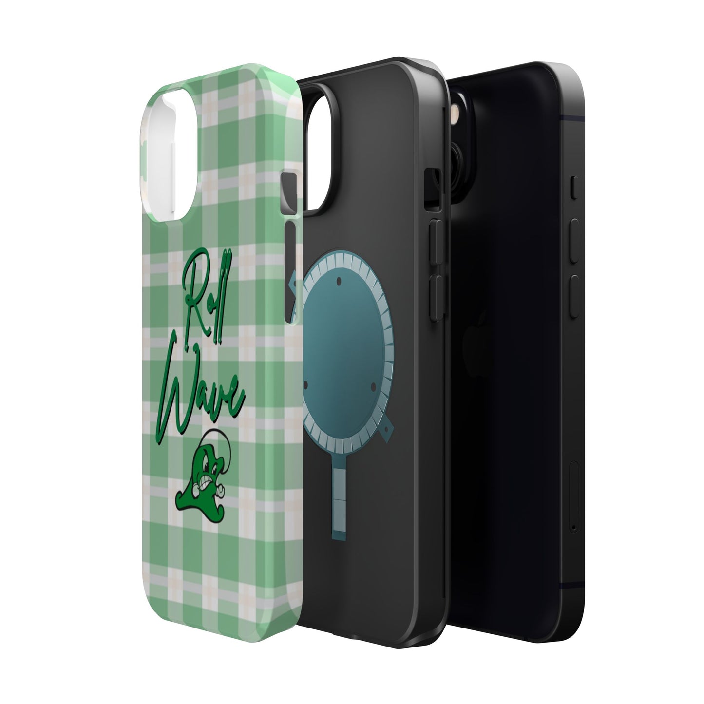 Phone Case — "Roll Wave" Green Plaid Magnetic Impact‑Resistant Case