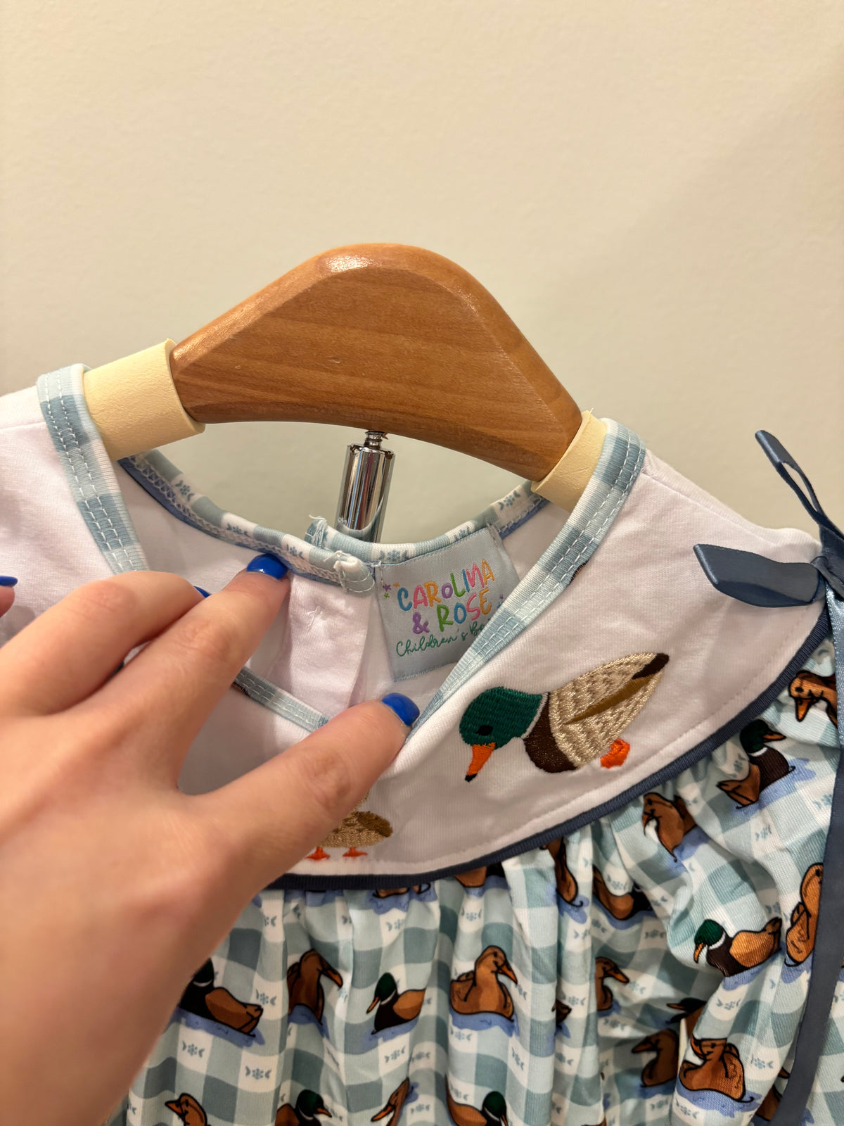 Blue Mallard Duck Embroidery Dress - READY TO SHIP/PICKUP!