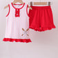 Pink baseball bow stripe ruffle shorts set