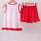 Pink baseball bow stripe ruffle shorts set