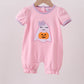 Pink ghost pumpkin embroidery romper