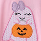 Pink ghost pumpkin embroidery romper