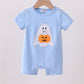 Blue ghost pumpkin embroidery romper