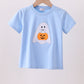 Blue ghost pumpkin embroidery top