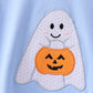 Blue ghost pumpkin embroidery top