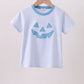 Blue stripe Smirk face applique top