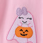 Pink ghost pumpkin embroidery ruffle shorts set