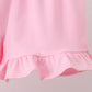 Pink ghost pumpkin embroidery ruffle shorts set