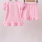 Pink ghost pumpkin embroidery ruffle shorts set