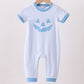 Blue stripe Smirk face applique romper