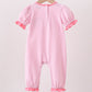 Pink stripe Smirk face applique romper