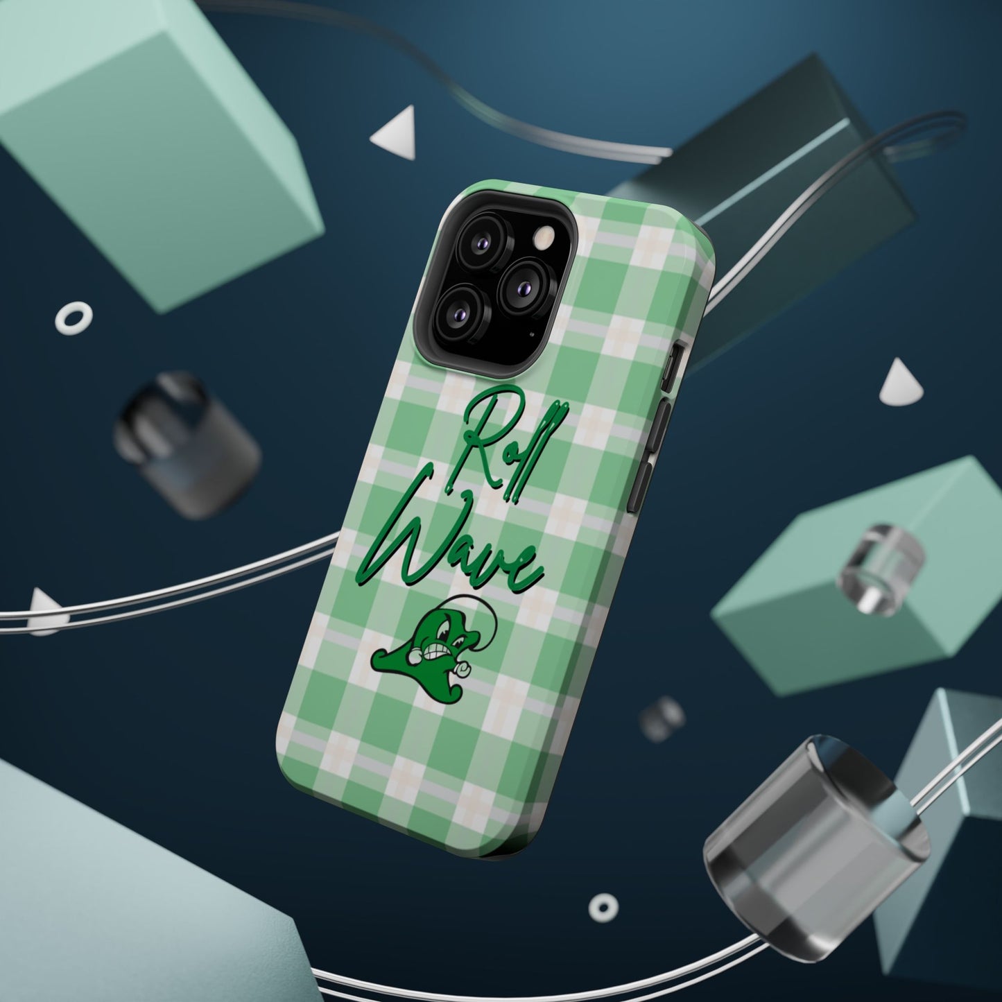 Phone Case — "Roll Wave" Green Plaid Magnetic Impact‑Resistant Case