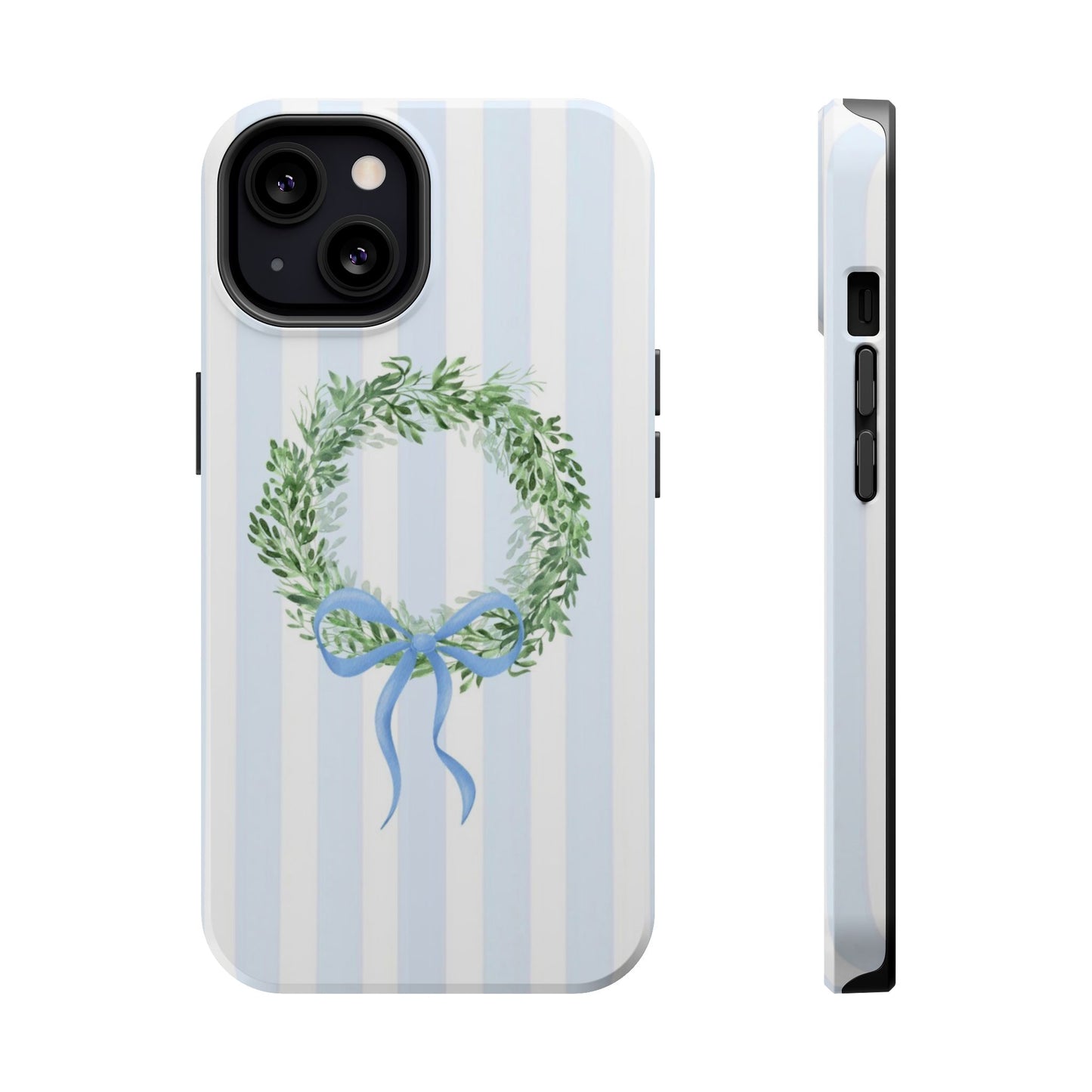 Floral Wreath Magnetic Impact Case — Blue Striped Protective Phone Case