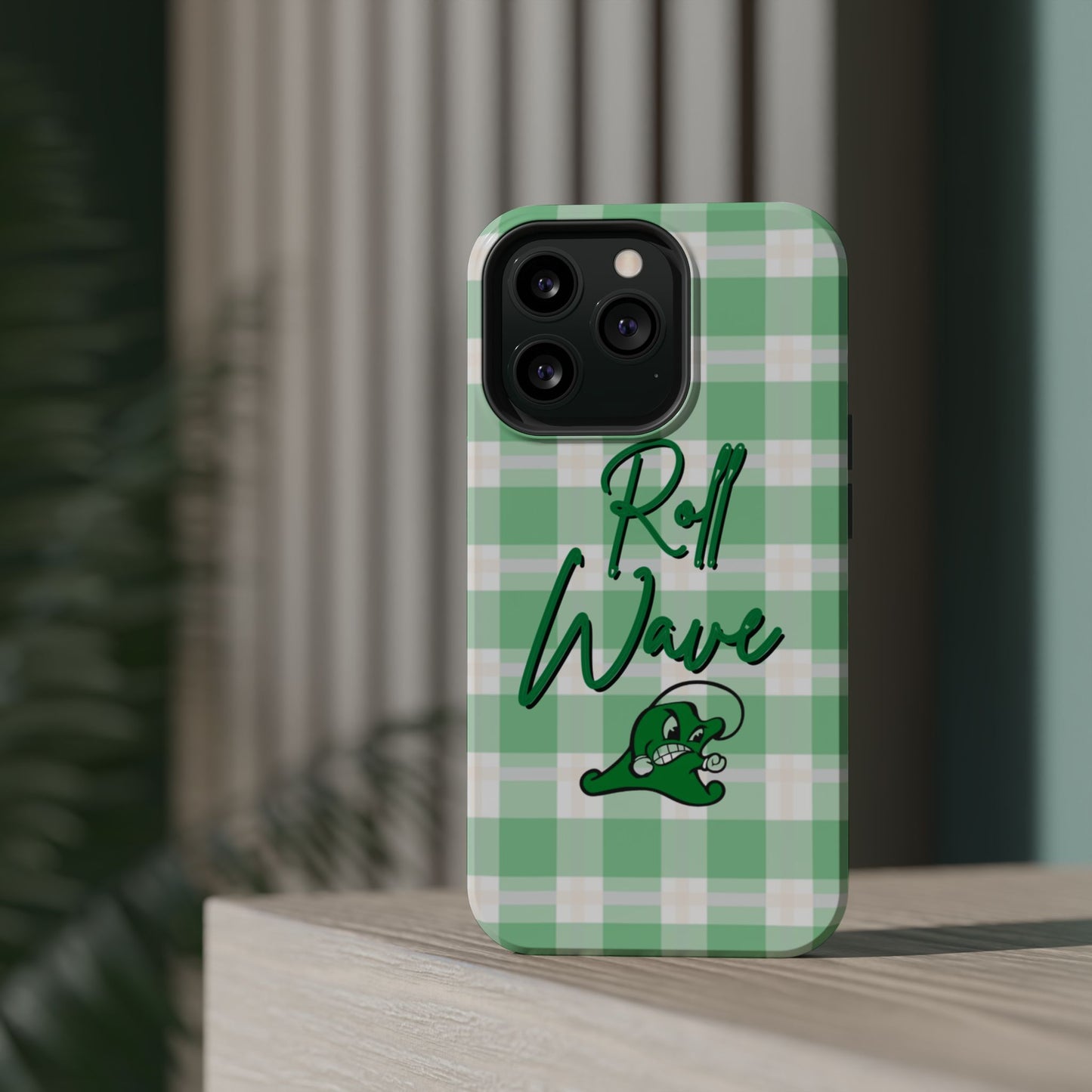 Phone Case — "Roll Wave" Green Plaid Magnetic Impact‑Resistant Case