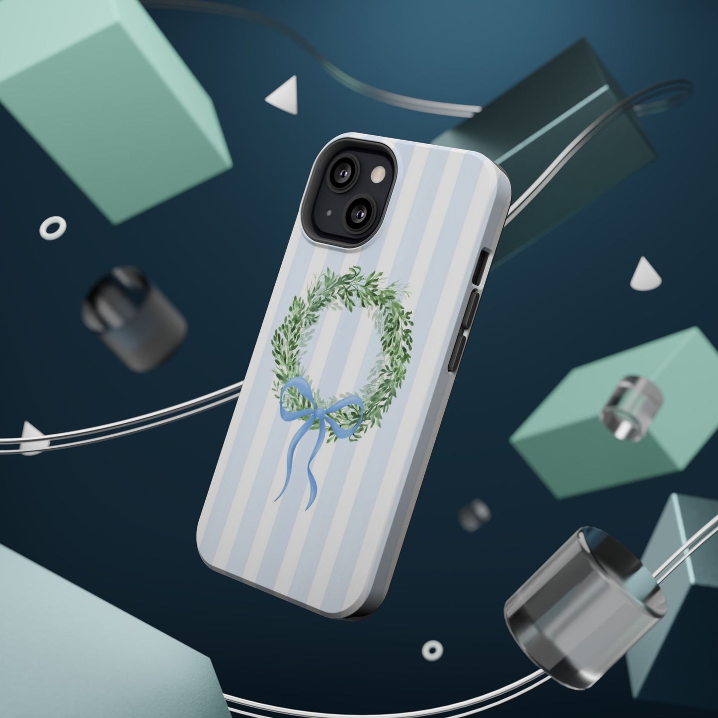 Floral Wreath Magnetic Impact Case — Blue Striped Protective Phone Case