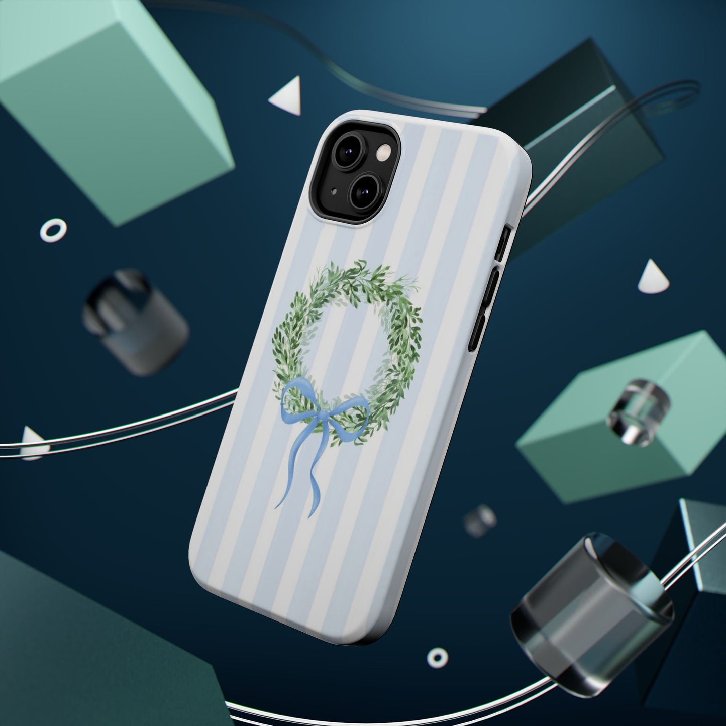Floral Wreath Magnetic Impact Case — Blue Striped Protective Phone Case