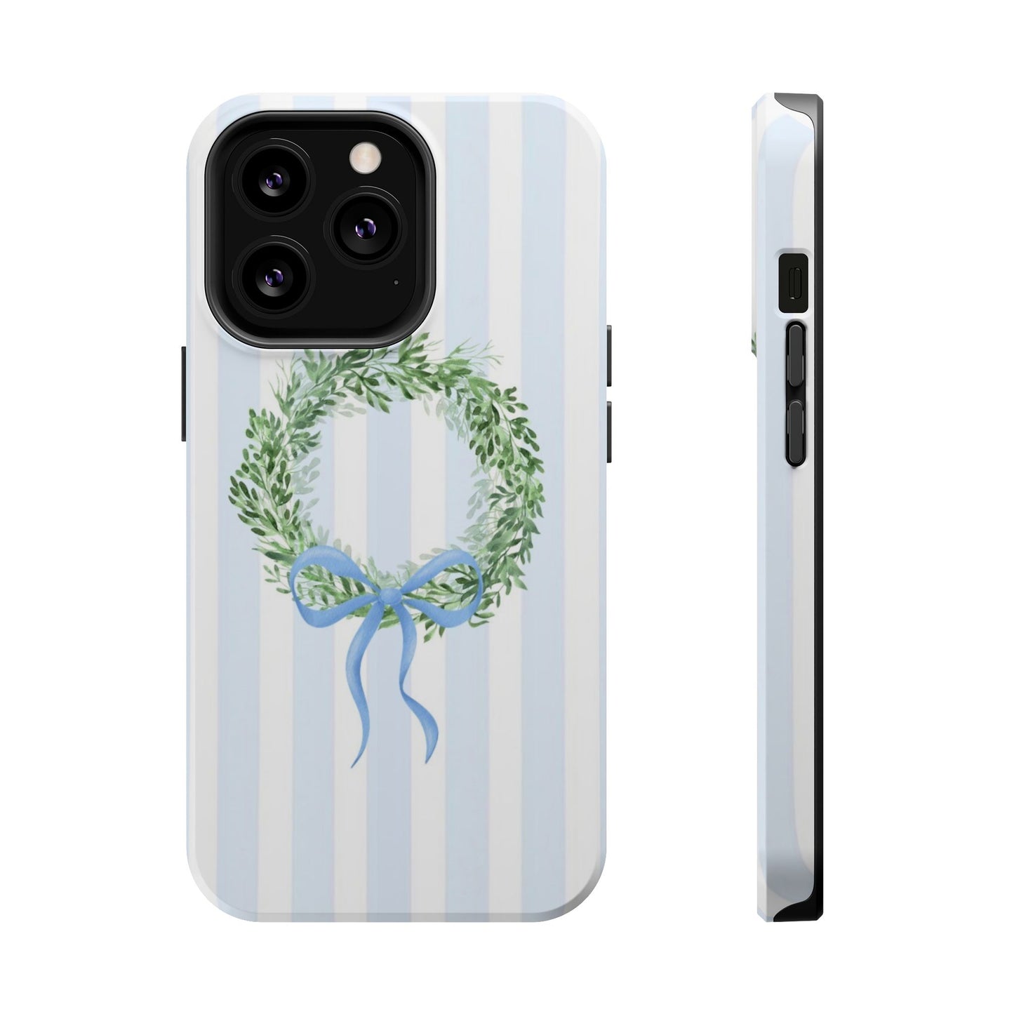 Floral Wreath Magnetic Impact Case — Blue Striped Protective Phone Case
