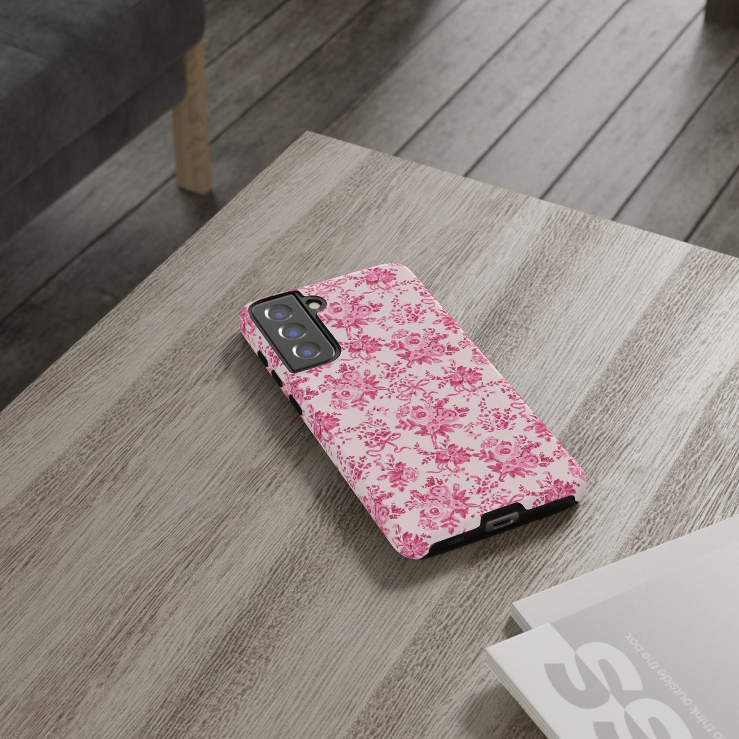 Pink Vintage Floral Tough Phone Case — Protective iPhone Cover