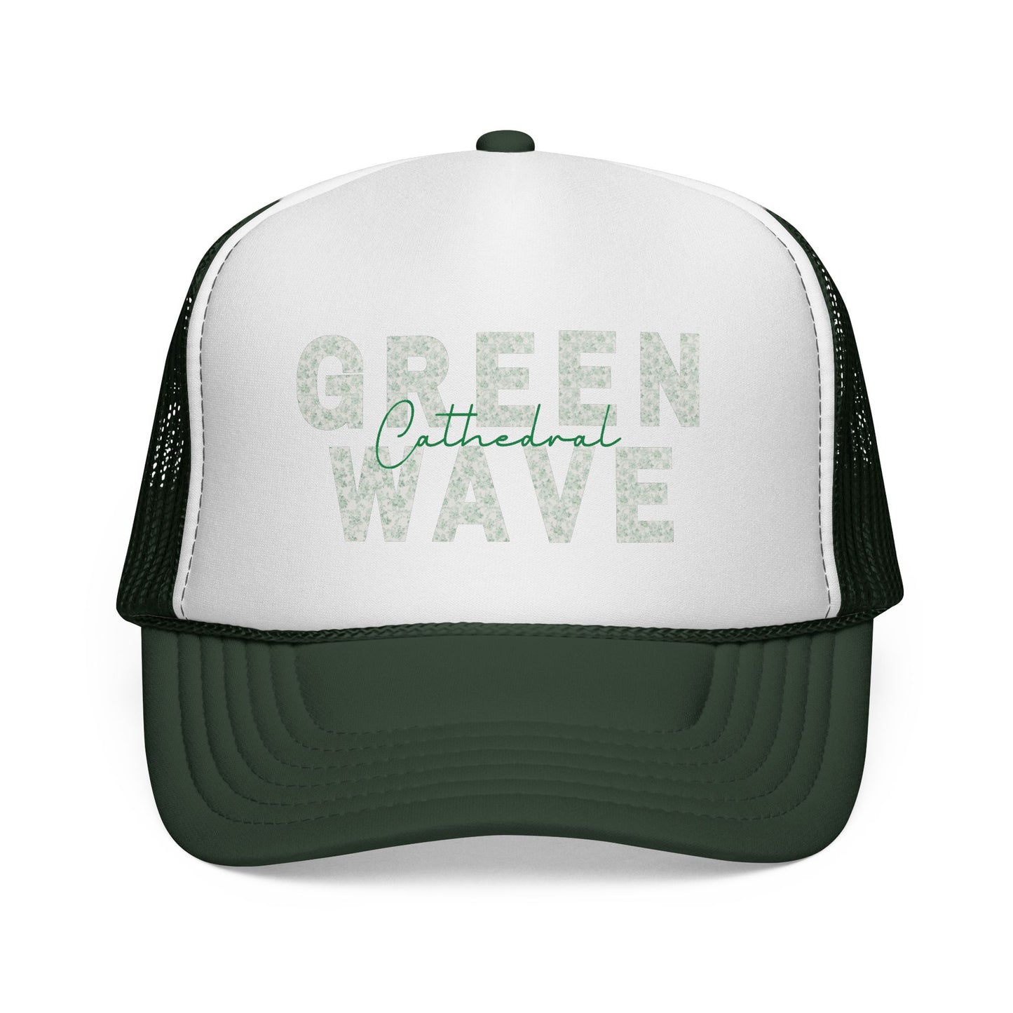 Green Wave Trucker Cap — 'Cathedral' Script Logo