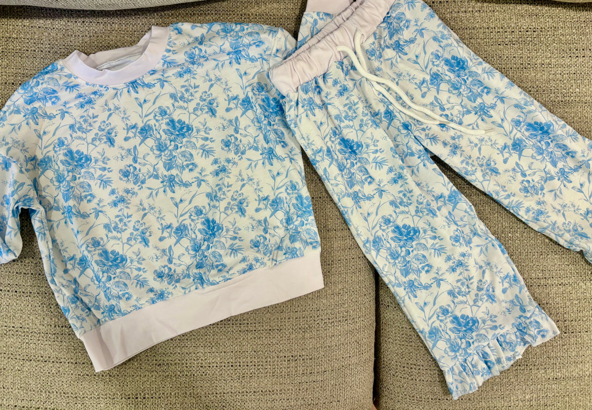 Blue Girls Floral Sweatsuit- READY TO SHIP/PICKUP!