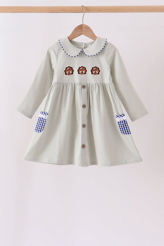 Sage turkey embroidery dress