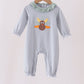 Sage turkey embroidery ruffle stripe romper