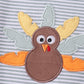 Sage turkey embroidery ruffle stripe romper