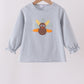 Sage turkey embroidery stripe top