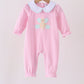 Pink turkey embroidery stripe romper
